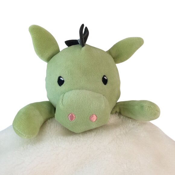 DTU Inc Green Dragon Lovey 12" Cream Baby Security Blanket Dinosaur - Picture 2 of 6